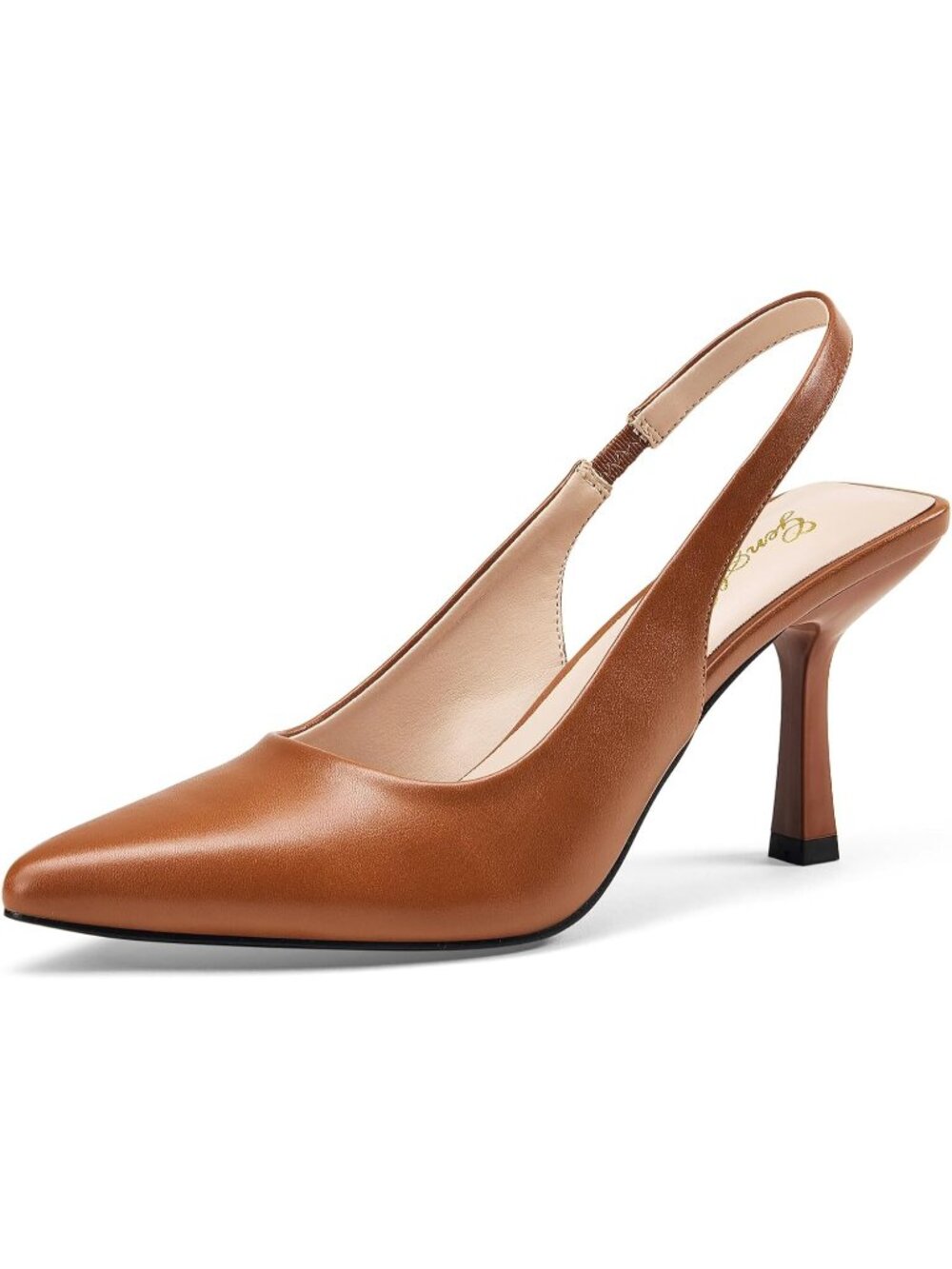 Women's Brown Matte Slingback Kitten Heel Pointed Closed Toe Stiletto Slip On